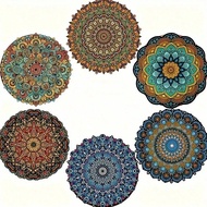 6ชิ้น รองแก้วลวดลาย Mandala ดอกไม้, แผ่นรองฉนวนความร้อน, แผ่นรองจาน กันไหม้ สำหรับโต๊ะอาหาร, แผ่นรอง