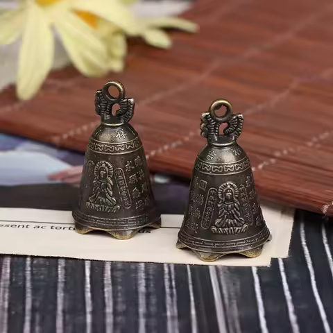 1pc Alloy Antique Bell Chinese Mini Sculpture Pray Guanyin Buddha Bell Shui Feng Bell
