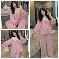 Miss's off-the-shoulder plaid set, lovely lace off-the-shoulder home set