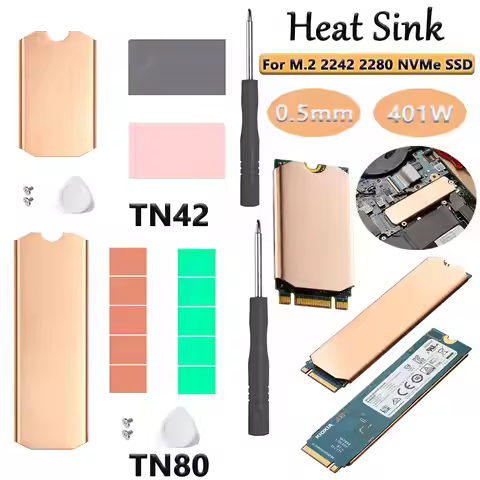 TN42/TN80 0.5mm 401W Copper Heat Sink With Thermal Silicone Pad Set For M.2 2242 2280 NVMe SSD Coole
