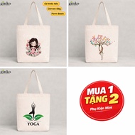 GINKO YOGA Chill Canvas Tote Bag with Zipper - 14 inch Canvas Laptop Bag G63-GK68 (Many Models)