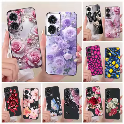 Case For Motorola Edge 50 Fusion Cover XT2429-1 Popular Flower Soft Black Silicone Phone Cases For M