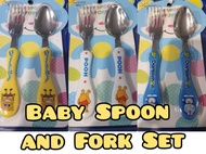 Ready Stock 2Pcs/Set Kids Feeding Spoon Fork Stainless Steel Flatware Convenient/ Set Sudu dan garfu bayi dan kanak-kana