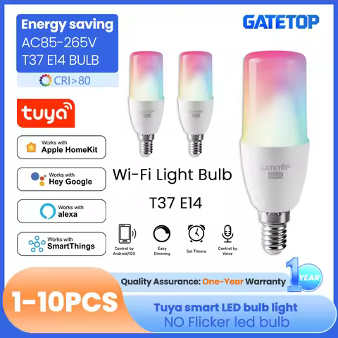 1-10PCS Smart RGB Tuya T37 E14 Wifi Led Bulb Light 6W CW WW Candle Lamp with Alexa Amazon Google Hom