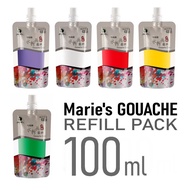 ۞●MARIE'S Gouache WHITE &amp; other colors REFILL Pack 100ml Gouache paint jelly-ONE PIECE (choose color