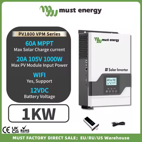 MUST 12V 1KW 1000W Hybrid Solar Inverter Off Grid Inverter LiFePO4 Charger High Frequency Build In M