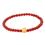TAKA Jewellery 999 Pure Gold Mini Fu Dai Red Agate Beads Bracelet