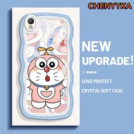 CHENYYKA Casing Ponsel untuk OPPO A37 A37F A76 A96 A36 A57 2016 A39 Case Hp transparan Kesing pinggiran gelombang Casing Pink Doraemon lucu Softcase