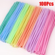 100/200Pcs Chenille Steams DIY Craft Sticks Fuzzy Wire Flower Bouquet DIY Material Macaron Color Mix