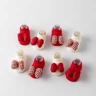 Lovely Bow Children Socks White and Red Girls Cotton Socks Anti Slip Floor Boat Socks Indoor Walking