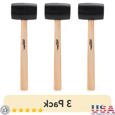 16oz Rubber Mallet Wood Handle Ergonomic Soft Strike Tool Cabinet Assembly Furniture Repair Auto Chr