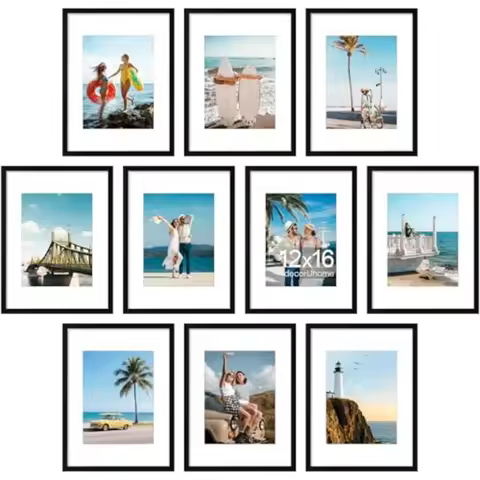 12x16 Picture Frame Set of 10 Display Photos 8.5x11 with Mat or 12x16 Unmatted for Picture Frames Co