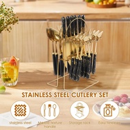 24pcs Stainless Steel Cutlery Set Hotel Grade Set Pisau Sudu Garpu Spoon Knife Fork Sudu Gold Gift