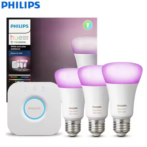 Philips Hue Smart Light Starter Kit 3x E27 60W A60 Smart Bulbs + 1x Bridge White And Color Ambiance 