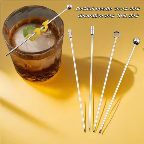 10/50/100 Pcs Stainless Steel 304 Fruit Skewer Cocktail Glassware Beads Fruit Needle Cocktail Mixing