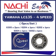 NACHI YAMAHA LC135 4 - SPEED ( 6pcs/Set-C3 ) 100% ORIGINAL Motorcycle Engine Bearings 6002 6004 6202