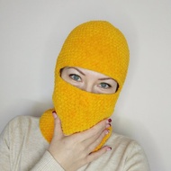 32種顏色. 蓬鬆的巴拉克拉法帽滑雪面罩鉤針編織。橙色巴拉克拉法