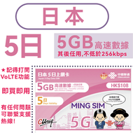 【日本】5日 5GB高速丨電話卡 上網咭 sim咭 丨無限數據 即買即用 網絡共享 