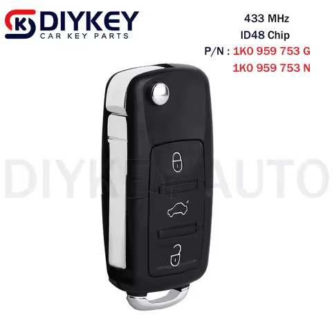 DIYKEY 1K0 959 753 G / 1K0 959 753 N 3 Button Flip Remote Key Fob 434MHz ID48 Chip for Volkswagen Go
