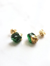 STAR STONE - EMERALD + 24K GOLD 玻璃原石耳環