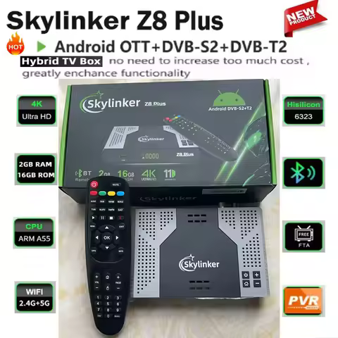 [Genuine]2025Newest Hybrid TV Box Skylinker Z8 Plus Android OTT+DVB-S2+DVB-T2 5G BT Remote FTA Satel