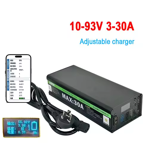 10 - 93V Adjustable Charger 3- 30A Bluetooth for LiFePO4 Li ion LTO Battery 58.4V 71.4V 87.6V 87.6V 