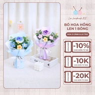 [Available] Bouquet of 1 Wool Roses Mixed with 5 Petals & Decorative Apple Leaves - Unique, Meaningf