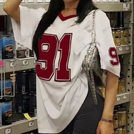 Women's Badblood Sports Jersey T-Shirt - Retro Styled Loose Fit with Dropped Shoulders