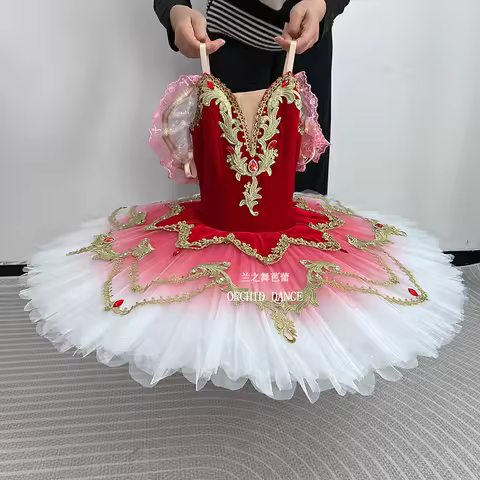 Professional High Quality 7 Layers Kids Girls Women Adult Don Quixote Performance Wear Velvet Red Ba