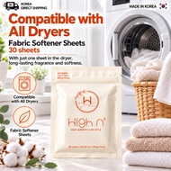 HIGH N Dryer Sheets Fabric Softener 30 Sheets Made in Korea | Tumble Dryer Sheets