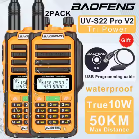 2PCS Baofeng UV S22 PRO V2 IP68 Walkie Talkie Waterproof Dual Band 136-174/400-520MHz Ham Radio Upgr