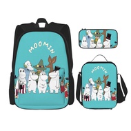 Moomin ชุดชุดกระเป๋าสะพาย3ชิ้นพร้อมกระเป๋าหนังสือไปโรงเรียนกล่องข้าวกลางวันกล่องดินสอสำหรับเด็กชายแล