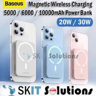 【SKIT】Baseus 20W / 30W MagSafe 5000mAh / 6000mAh / 10000mAh Magnetic Mini Wireless Fast Charge Power Bank Bracket PowerBank Portable Emergency Battery Charger PD 20W Cable QC Quick Super Fast Charging w/ Auto-Wake for iPhone 15 14 13 Pro Max Mini 12 11