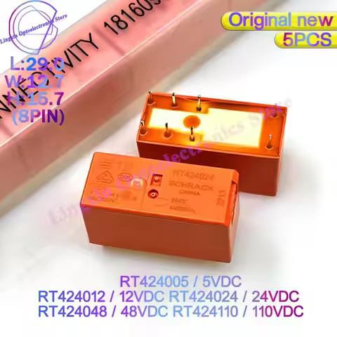 5Pcs/Lot Power Relays 5VDC 12VDC 24VDC RT424 8PIN 8A 250VAC RT424005 RT424012 RT424024 RT424048 SPDT