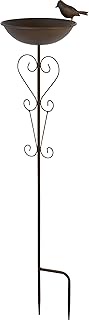 dobar Bird Bath Standing on Rod for Outdoor Use - Frost-Proof Metal Bird Bath - Elegant Bird Bath We