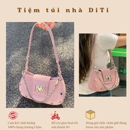 Women's Pink Heart Chain Handbag Y2K