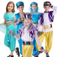 Kids Cosplay Aladdin Costume Boys Arabian Prince Costumes Set Girls Aladdin Princess Outfit Halloween Costume  Arabian Prince Top+Pants+Hat+Belt