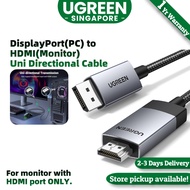 UGREEN DisplayPort to HDMI Cable  4K60Hz HDR Active DP 1.2 to HDMI 2.0 Cord Aluminum Braided Uni-Directional Display Port to HDMI Converter Compatible with Monitor Projector Dell Lenovo HP