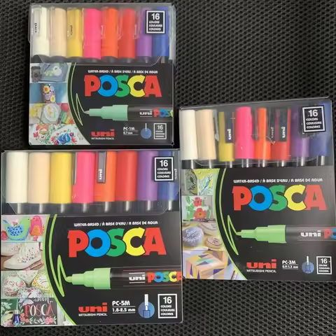 16 Colors Japan UNI Posca Markers Pen Acrylic Paint Pens PC-1M/3M/5M Graffitti for Rock Painting Art