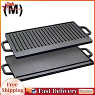 [Ueb]Cast Iron Griddle Plate Double Sided Grill Pan with Double Handles Grill Plate Griddle Pan for 
