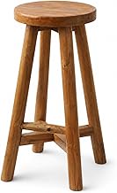 Solid Teak Wood Barstool with Round Seat for Kitchen Counter, Home Bar Furniture, 29-Inch Height, LT