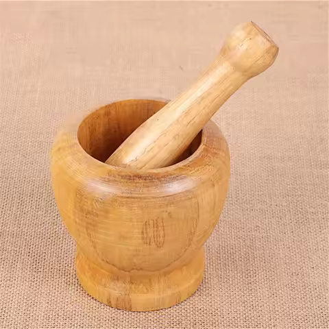 Wooden Mortar and Pestle Set Wooden Spice Pepper Crusher Herbs Grinder Garlic Mixing Bowl Kitchen To