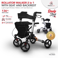 Fresco Rollator Walker with Seat and Backrest 2 in 1 the Lightest Weight 7kg Lightweight Rollator Wa