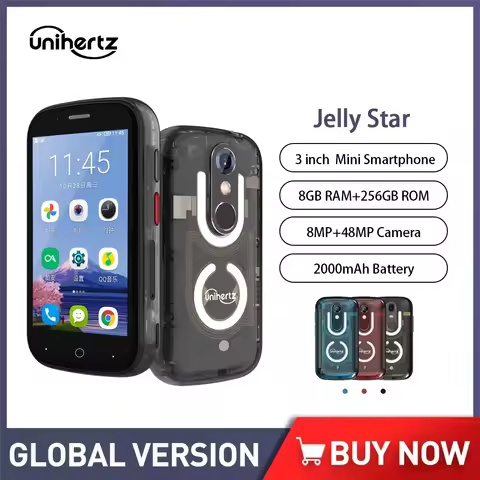 Unihertz Jelly Star Smallest Smartphone Android 13 8GB 256GB Led Light Unlocked Transparent Backshel