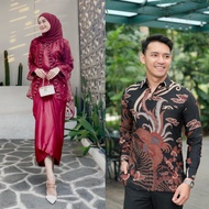 Couple Humaira Dress Kemeja Batik Lengan Panjang Gamis Lilit Mix Outer Brokat Payet Mutiara