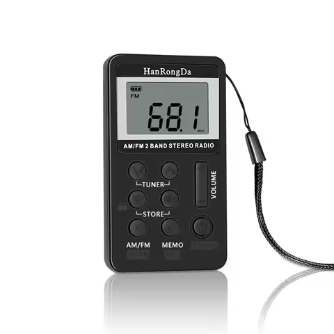 HanRongDa HRD-103 AM FM Digital Radio 2 Band Stereo Receiver Portable Pocket Radio w/ Headphones LCD