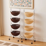 Mobility Trolley with 4-Layer Tray Storage Rack Movable Shelf Nordic Cupboard Cabinets Snack Basket Organizer