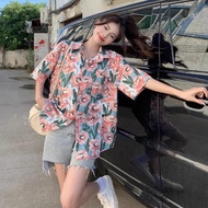 เสื้อสงกรานต์ผู้หญิง เสื้อลายดอกสงกรานต์ เสื้อเชิ้ตแฟชั่น แขนสั้นลายดอกกุหลาบสไตล์ ฮาวายสำหรับผู้หญิ