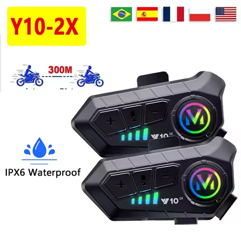 Y10 -2X Motorcycle Helmet Bluetooth Headset Intercom lntelligent Noise Reduction IPX6 Waterproof The