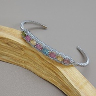 碧璽配半銀 鋯石 手鐲 - 招財 長壽 健康 人緣